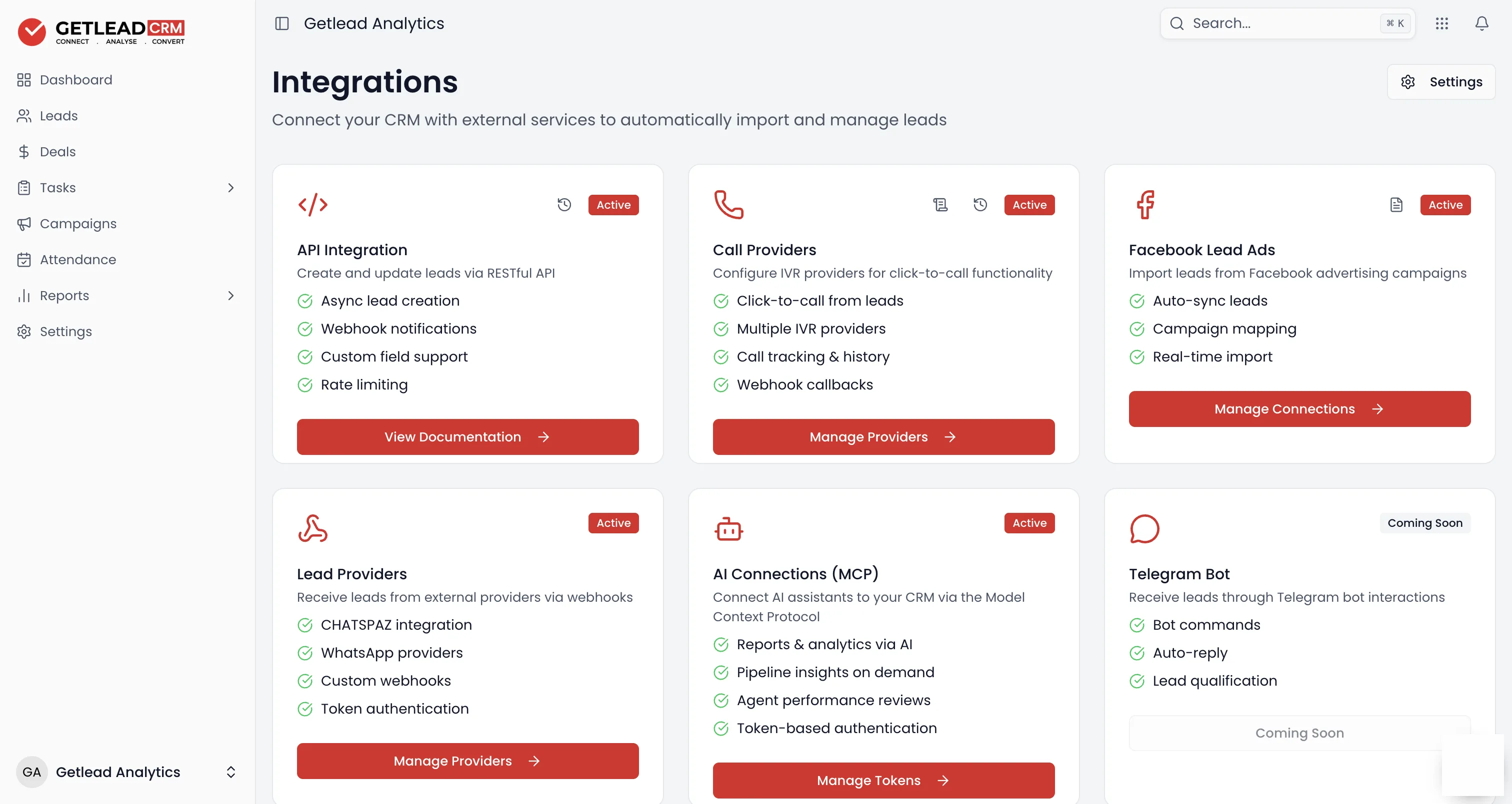 The Getlead campaign screen showing an intake campaign with its audience and schedule